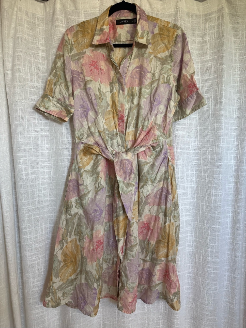 LAUREN Ralph Lauren Pastel Floral Shirt Dress in Cream